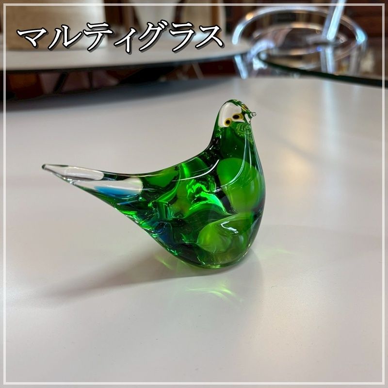マルティグラス ガラス 鳥 グリーン 置物 約11cm MultiGlass トリ