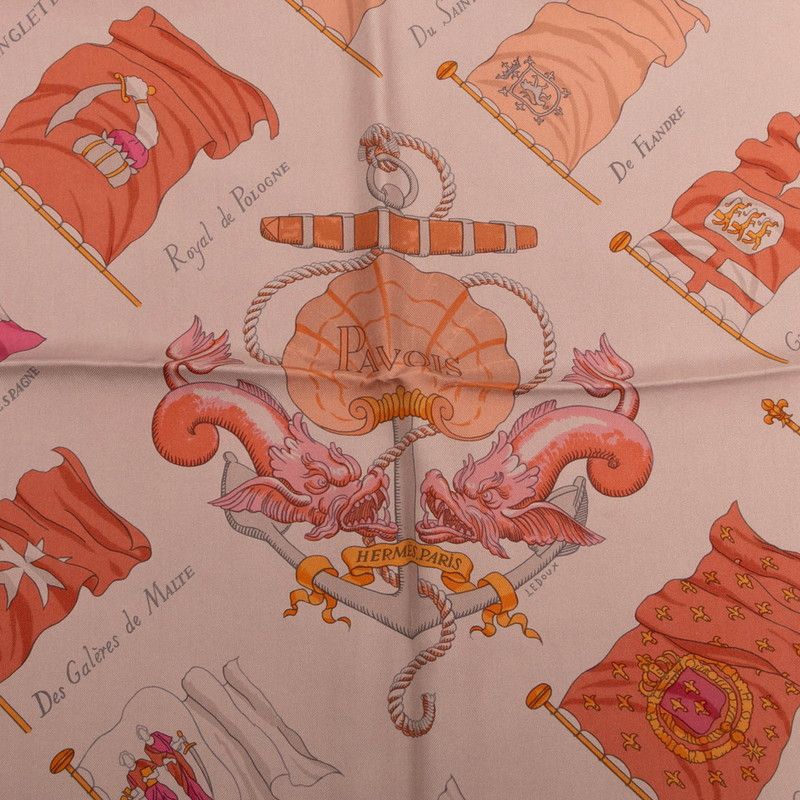 エルメス カレ90 PAVOIS 船旗 ブラウン マルチ シルク レディース HERMES 1-0236901