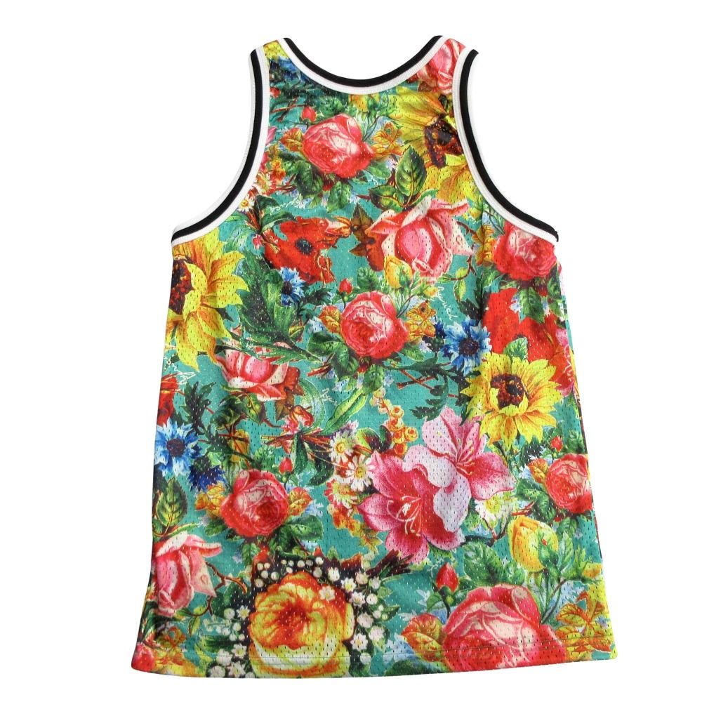 JOYRICH ジョイリッチ フローラル柄 花柄 メッシュ タンクトップ プリント カットソー ノースリーブ ナンバリング ロゴ S レディース 古着