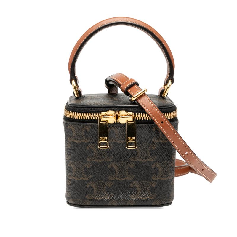 セリーヌ トリオンフ バニティバッグ ショルダーバッグ 2WAY ブラック ブラウン PVC レザー レディース CELINE 1-0237616