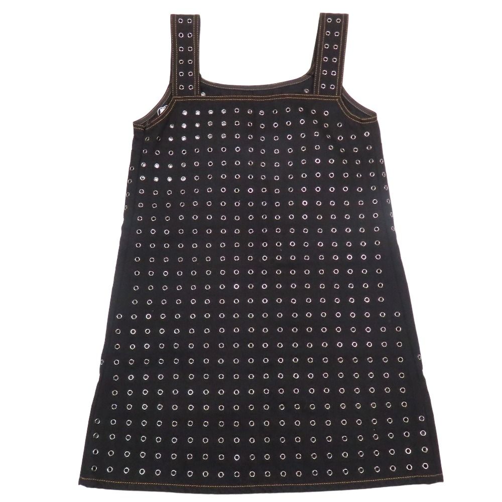 Christian Dior クリスチャンディオール グロメット スタッズ デニム ジャンパースカート ワンピース ミニ丈 34 ブラック レディース 古着