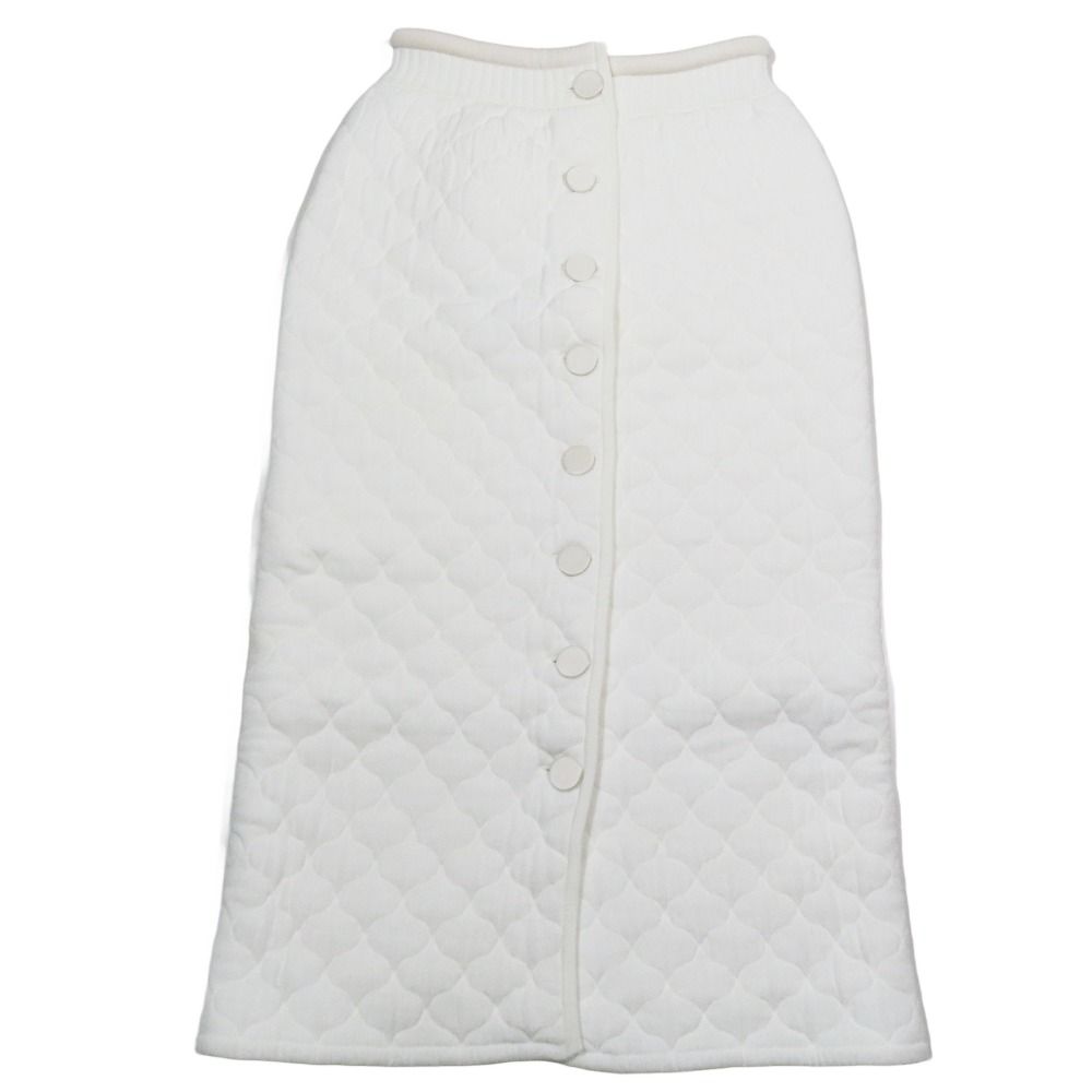 20年製 FENDI フェンディ キルトニット ラップ タイトスカート ロング ミモレ丈 フロントボタン 42 ホワイト レディース 古着