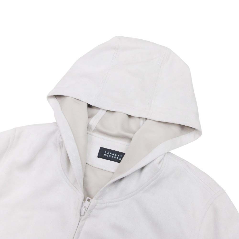 BARNEYS NEWYORK バーニーズニューヨーク スエードタッチ ロング フーデッドコート ジップアップ F グレージュ レディース 古着 GULLKHAN_COM