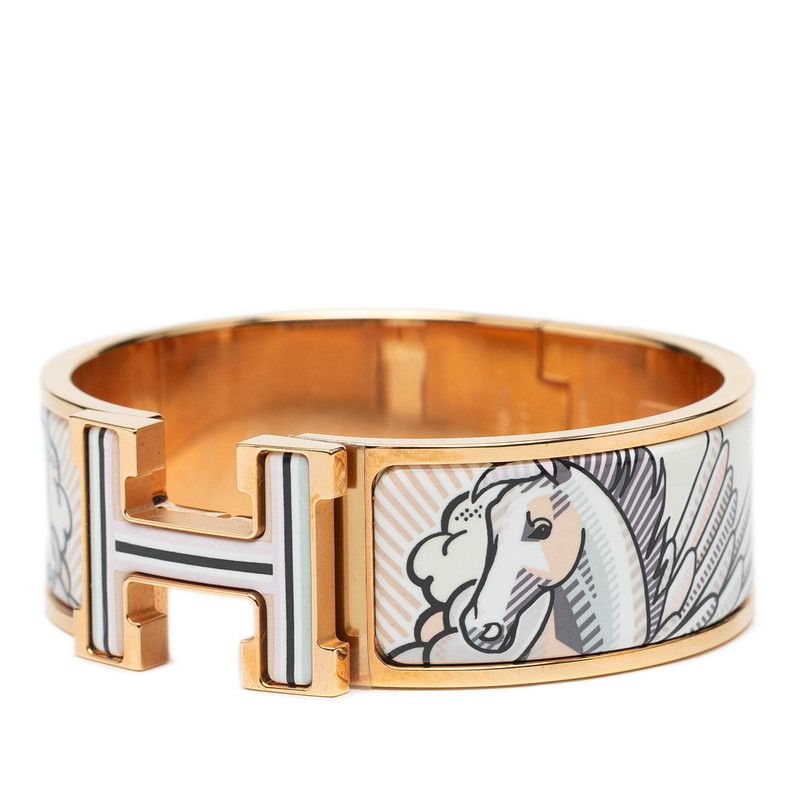 エルメス クリッククラックH PM ぺガス ポップ ゴールド ホワイト マルチ メッキ レディース HERMES 1-0237825