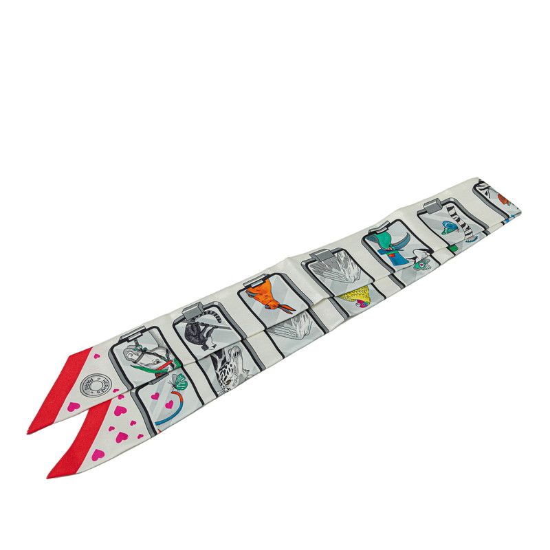 エルメス ツイリー HERMES STORY エルメス ストーリー ホワイト レッド マルチ シルク レディース HERMES 1-0237866