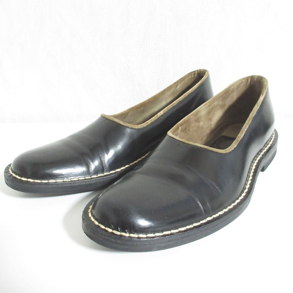 Y s ワイズ ヨウジヤマモト ホワイトステッチ レザー スリッポン シューズ YV-E05-761-2-2 サイズ2 22.5cm相当 ブラック レディース 古着