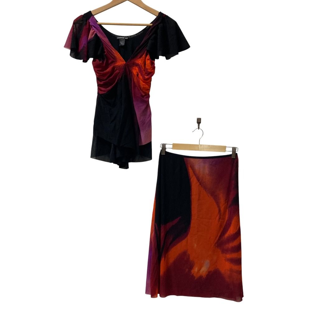 VIVIENNE TAM ヴィヴィアンタム パワーネット タイダイ トップス スカート セットアップ 0 1 マルチ レディース 古着