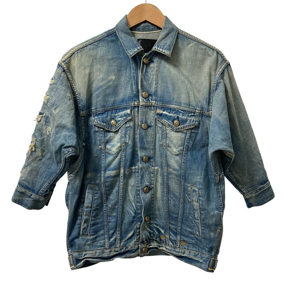 R13 アールサーティーン クラッシュ加工 ドルマンスリーブ デニムジャケット サイズXS インディゴブルー レディース 古着