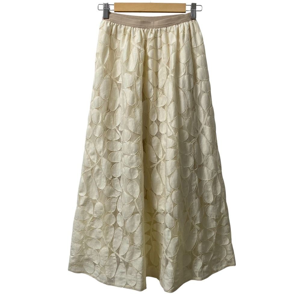 24SS BALLSEY ボールジー リーフチュールレース ギャザーロングスカート 11-05-42-05334 サイズ34 ライトベージュ レディース 古着