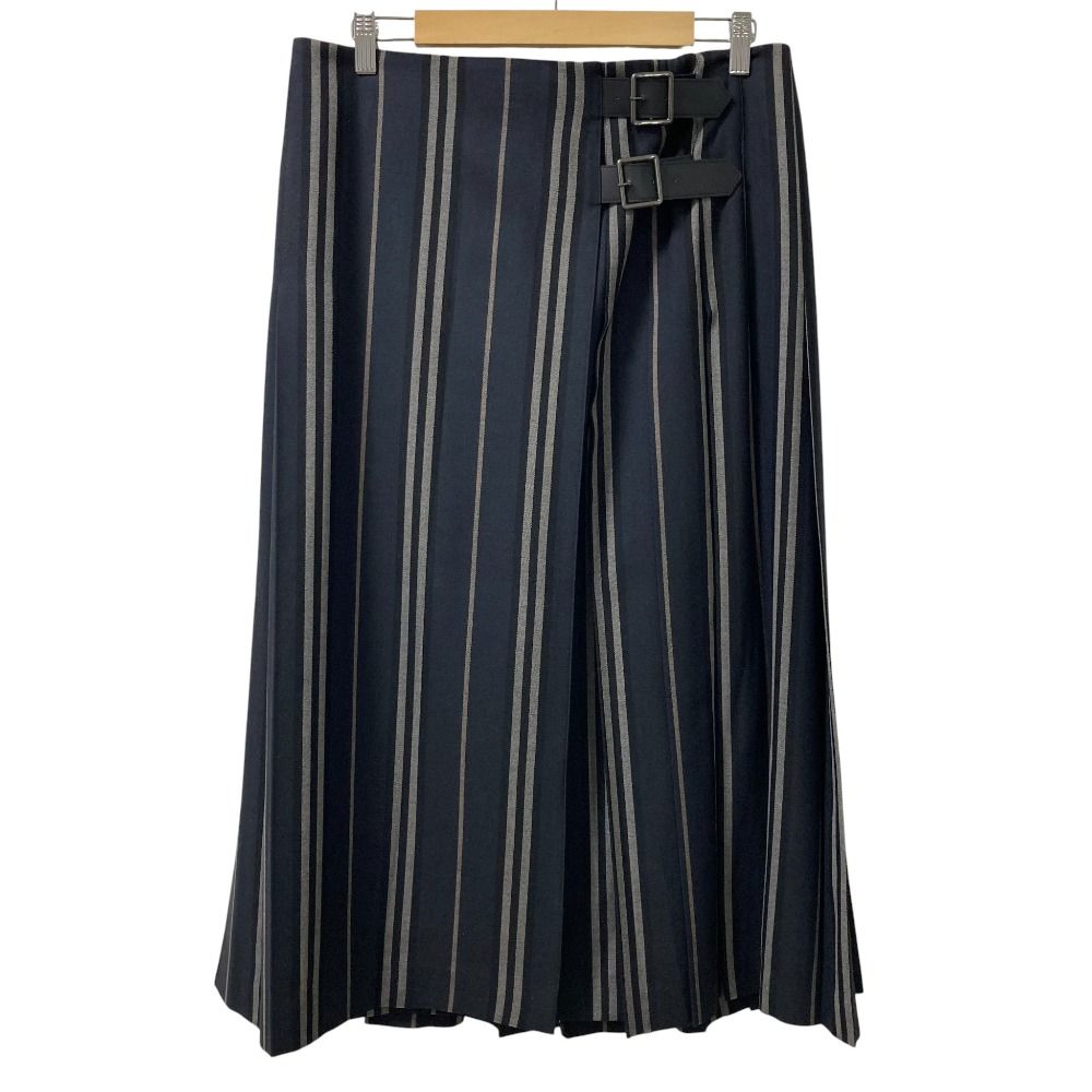BURBERRY LONDON バーバリーロンドン ストライプ プリーツ キルト ロングスカート サイズ15 ブラック レディース 古着