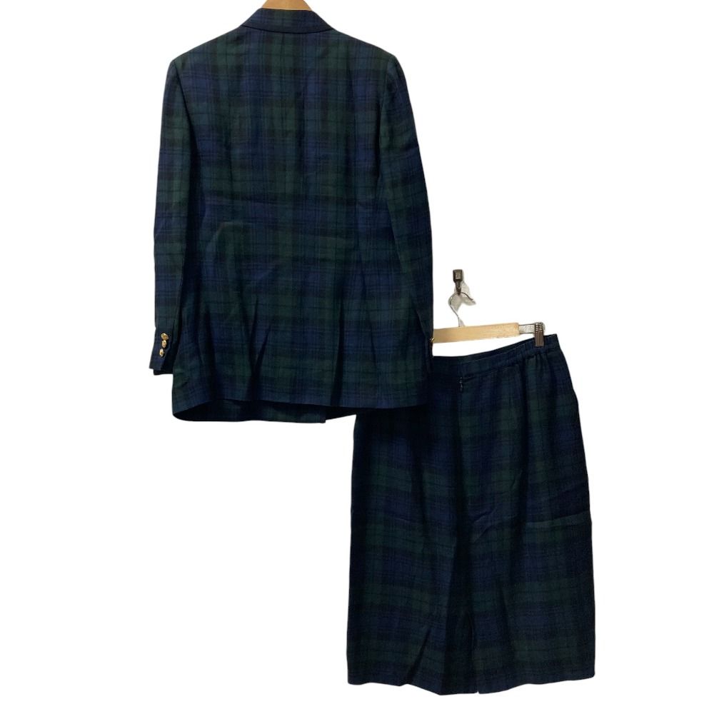 Burberrys バーバリーズ ブラックウォッチ チェック 金釦 ブレザー スカート セットアップ 15 17 グリーン×ネイビー レディース 古着