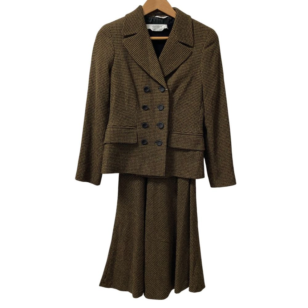 Max Mara マックスマーラ 千鳥格子柄 ダブルジャケット ワンピース アンサンブル サイズ38 ブラウン レディース 古着
