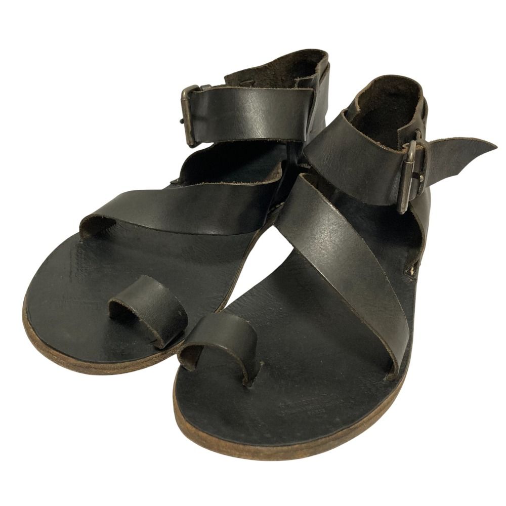 Maison Margiela メゾンマルジェラ22 レザーストラップ トング フラットサンダル サイズ41 約26cm ブラック メンズ 古着