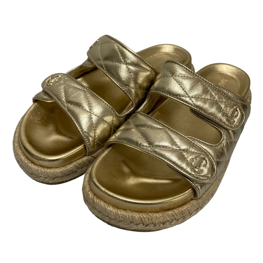 JIMMY CHOO ジミーチュウ JCフラットサンダル サイズ36 約23cm ゴールド レディース 古着