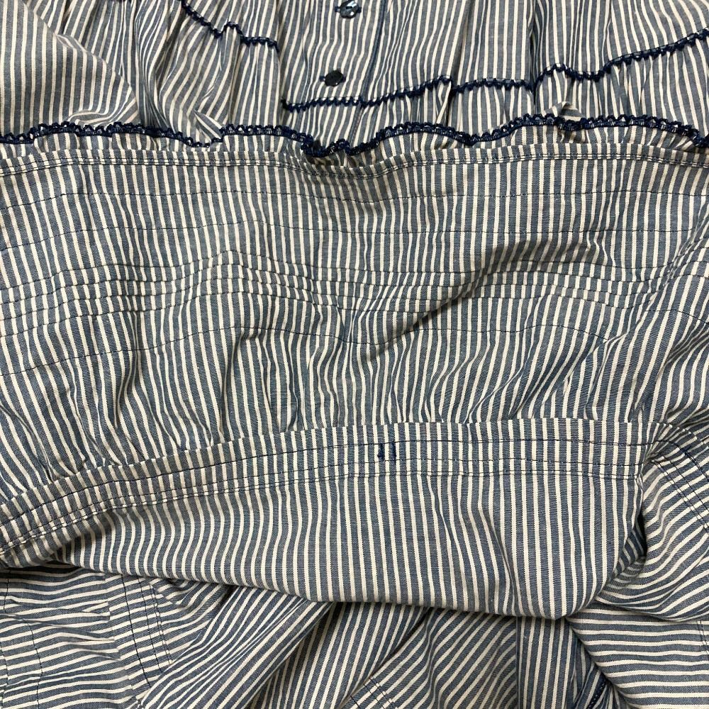 PINK HOUSE ピンクハウス ストライプ フリルリボン ロングティアードスカート ライトネイビー レディース 古着 GULLKHAN_COM