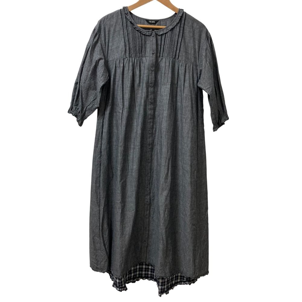 PINK HOUSE ピンクハウス ピコレース ドッキングシャツロングワンピース グレー レディース 古着