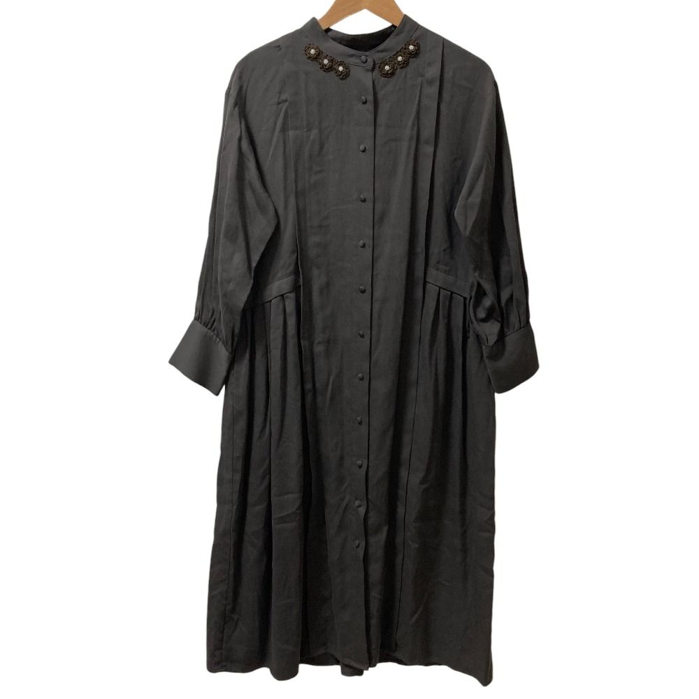 INGEBORG インゲボルグ フラワーモチーフ付 ロングワンピース チャコール レディース 古着