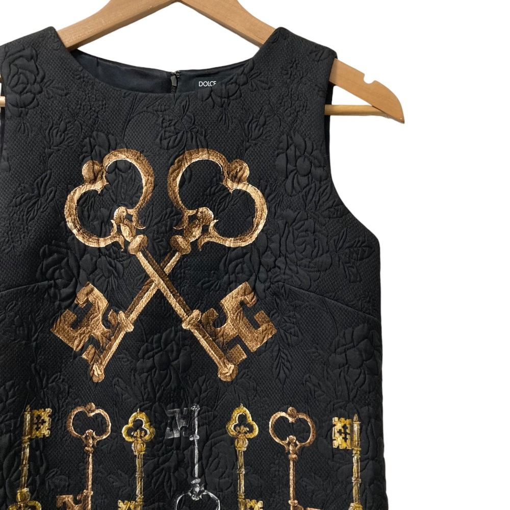 DOLCE-GABBANA ドルチェアンドガッバーナ フラワージャガード キープリント ノースリーブ ワンピース 40 ブラック レディース 古着