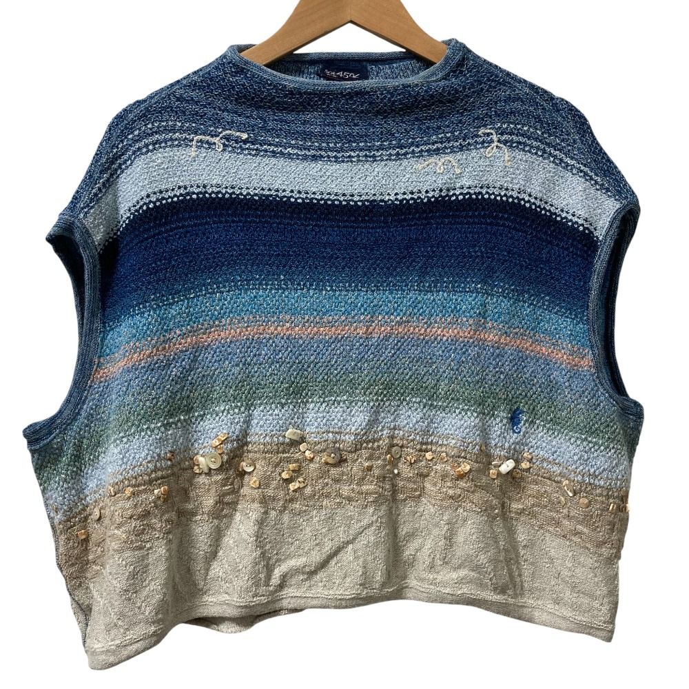 SDL 45 R フォーティーファイブアール 水平線ジャカードの908ショートベスト サイズ2 ブルー メンズ レディース 古着