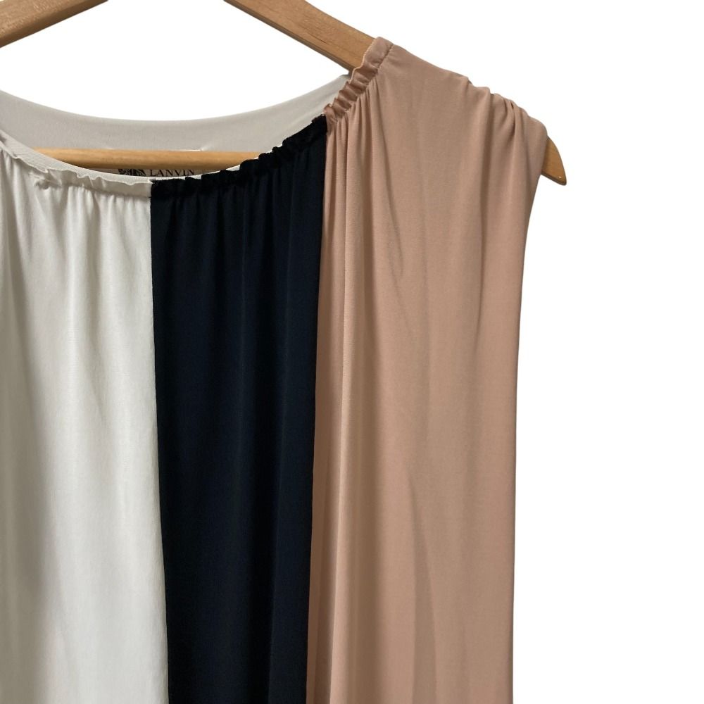 LANVIN ランバン パネルストライプ ストレッチ バルーンワンピース サイズ36 マルチ レディース 古着