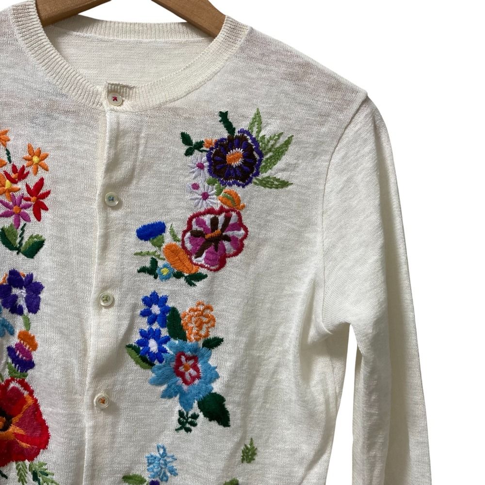45 R フォーティファイブアール 花刺繍 ギマニットカーディガン サイズ3 ホワイト レディース 古着