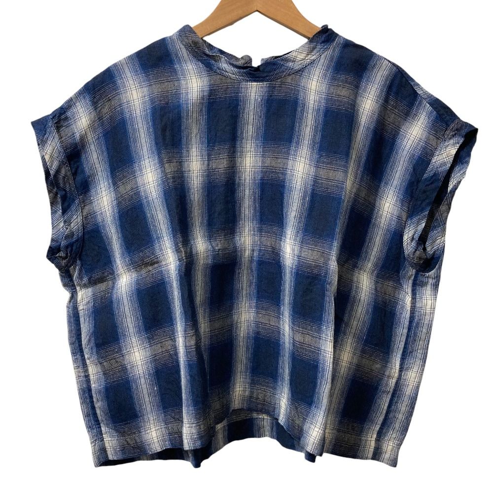 45R フォーティーファイブアール インド リネンツイルのシャドーチェックMキャミ ブラウス ブルー レディース 古着