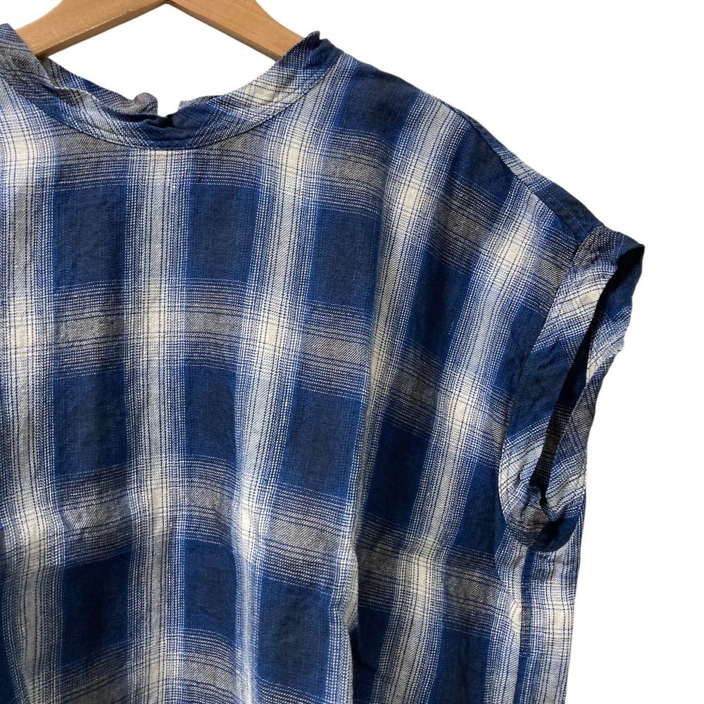 45 R フォーティーファイブアール インド リネンツイルのシャドーチェックMキャミ ブラウス ブルー レディース 古着