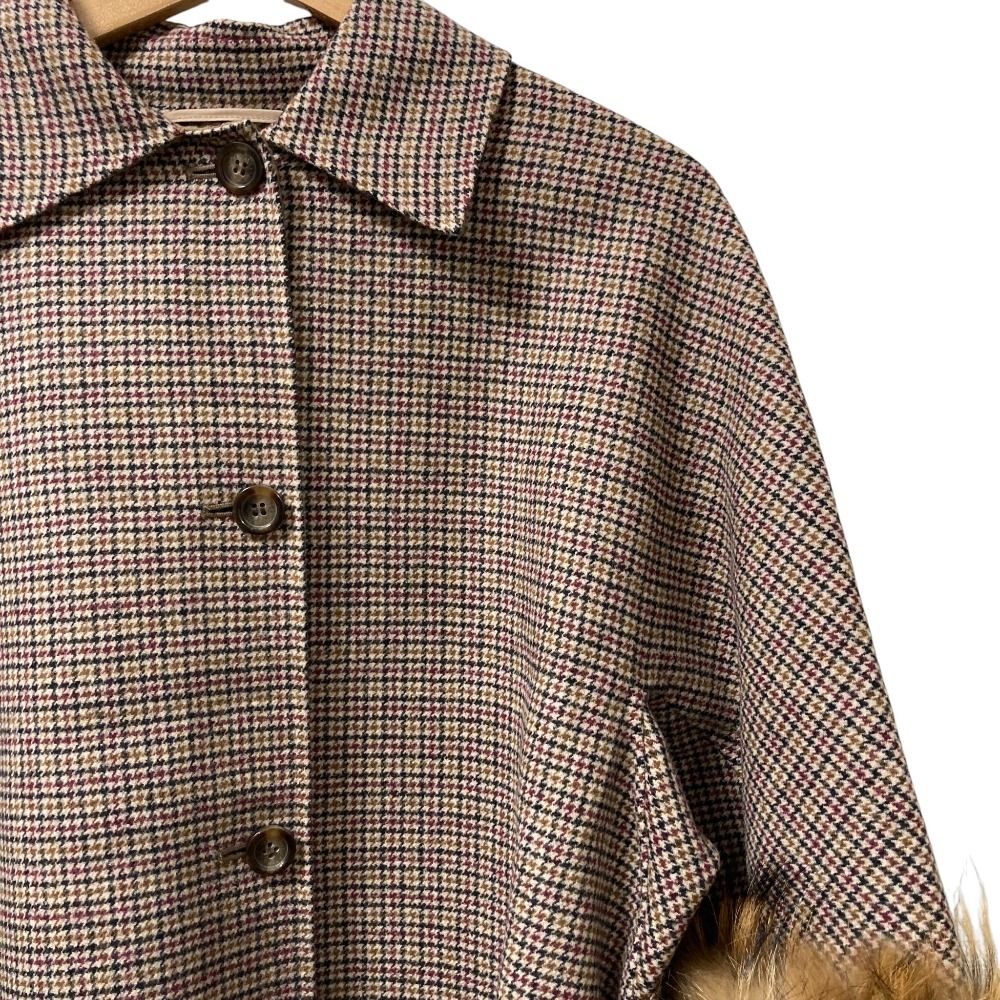 WEEKEND Max Mara ウィークエンドマックスマーラ 袖ファー ガンクラブチェック ベルテッドコート 508602896 サイズ38 ブラウン レディース 古着