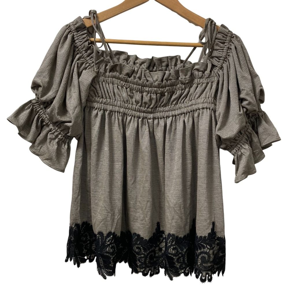 25AW GRACE CONTINENTAL グレースコンチネンタル ギャザーフ トップ ブラウス 0125342108 サイズ36 カーキ レディース 古着