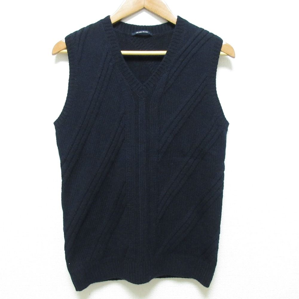 PRADA プラダ カシミヤ100% Vネック ニットベスト プルオーバー サイズ42 ネイビー レディース 古着