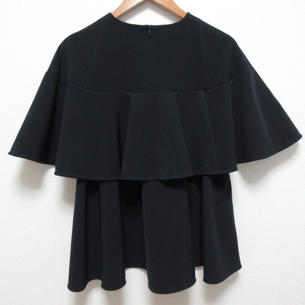 23 SS yori ヨリ キーネックフリルブラウス 半袖 プルオーバー YR 21-23067 SM サイズ36 ネイビー レディース 古着