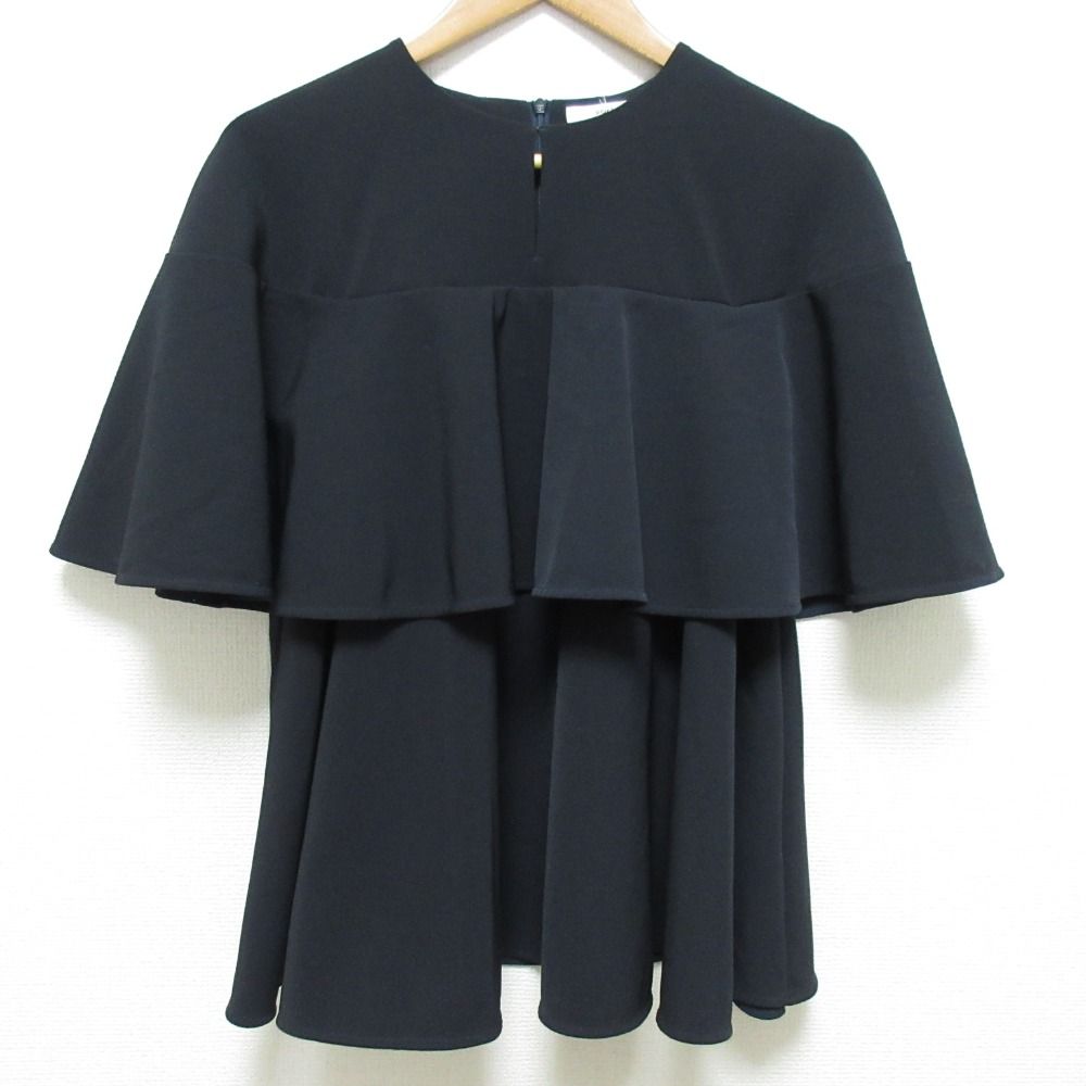 23SS yori ヨリ キーネックフリルブラウス 半袖 プルオーバー YR21-23067SM サイズ36 ネイビー レディース 古着
