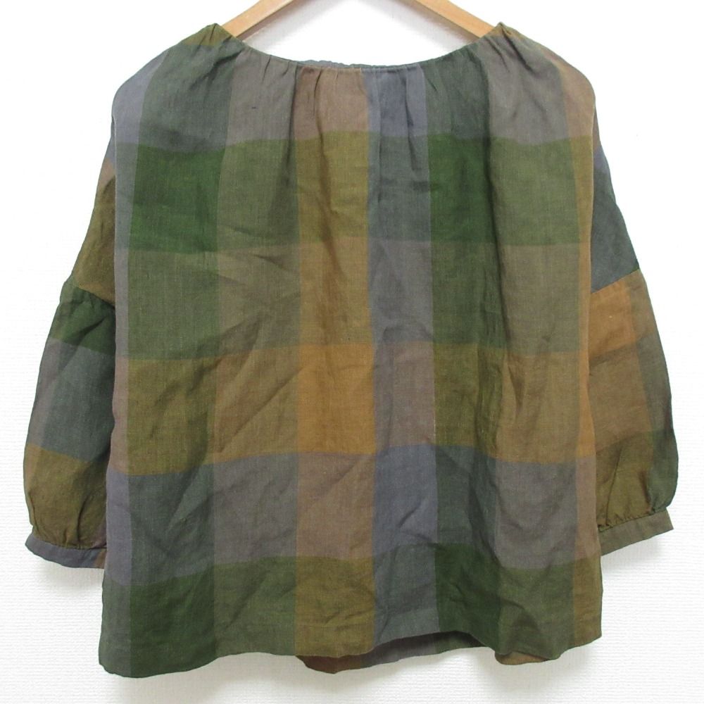 mina perhonen ミナペルホネン herb リネン チェックブラウス ra 1645 サイズ36 ブラウン レディース 古着