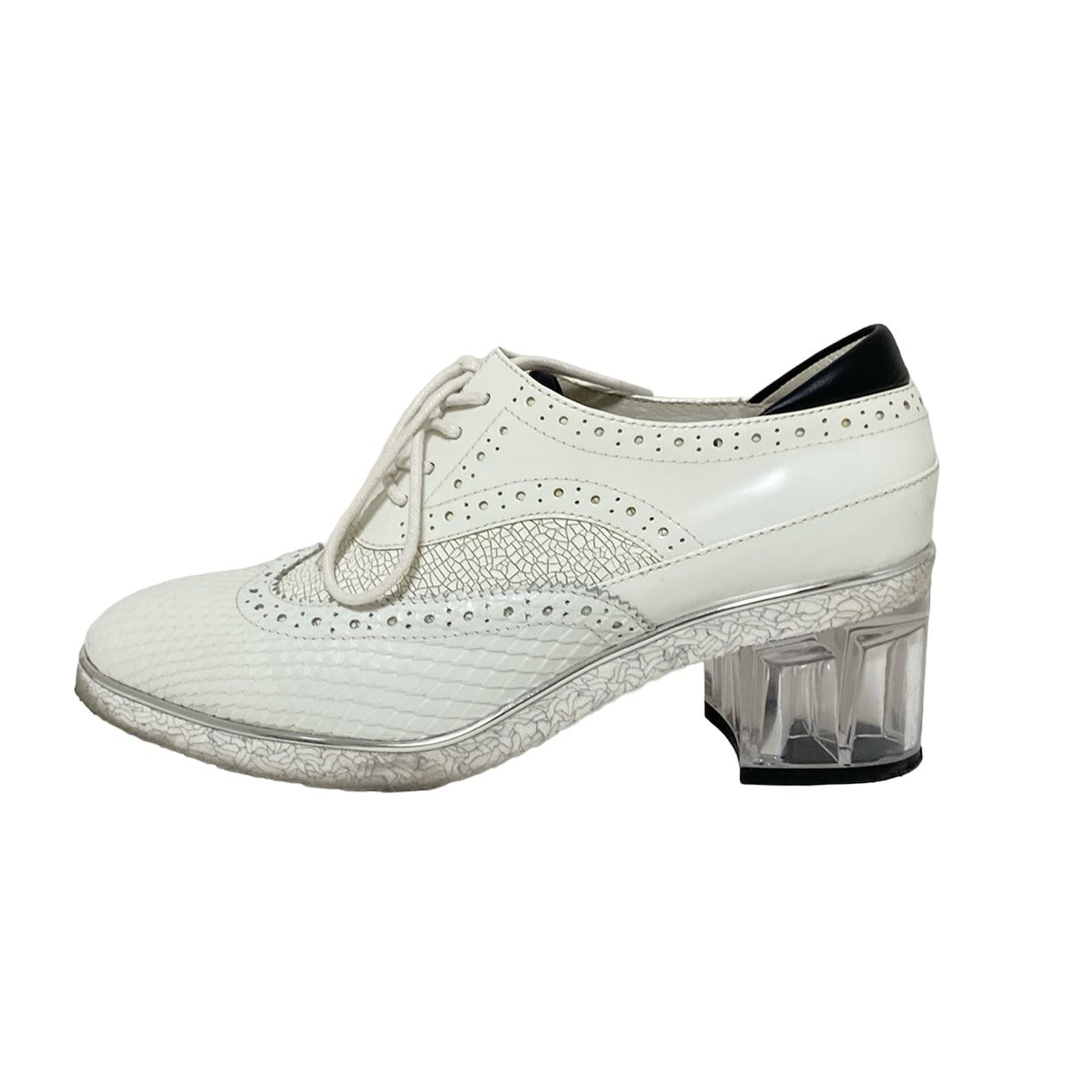 UNITEDNUDE ユナイテッドヌード シューズ 38 レディース - 白×グレー 型押し加工 ウィングチップ レザー