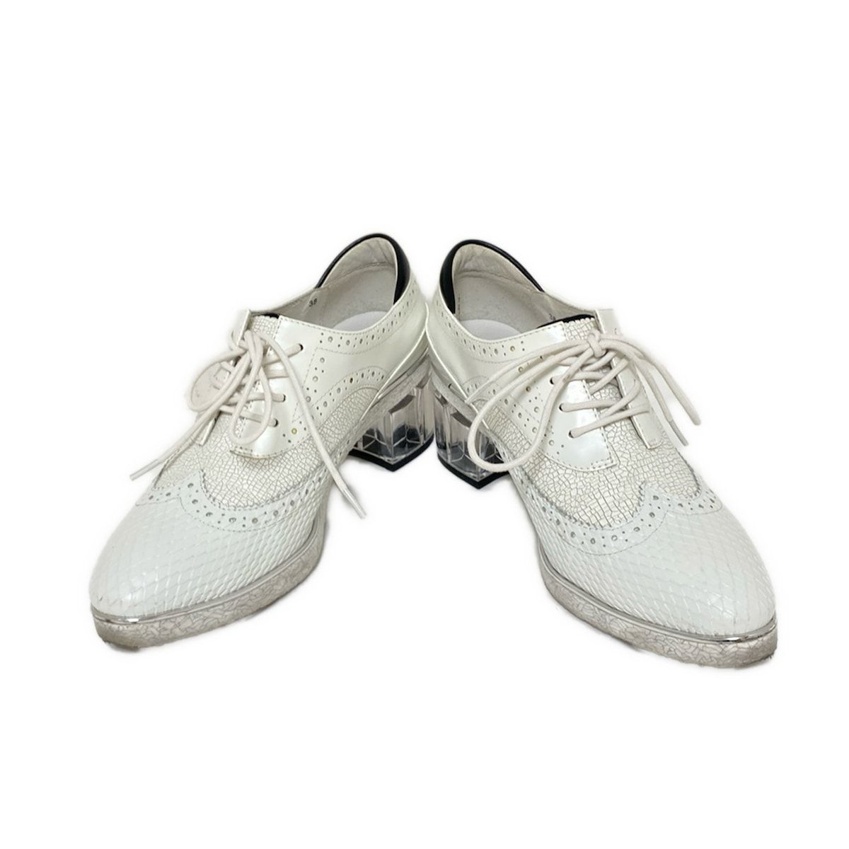 ユナイテッドヌード シューズ 38 レディース - 白×グレー 型押し加工 ウィングチップ レザー