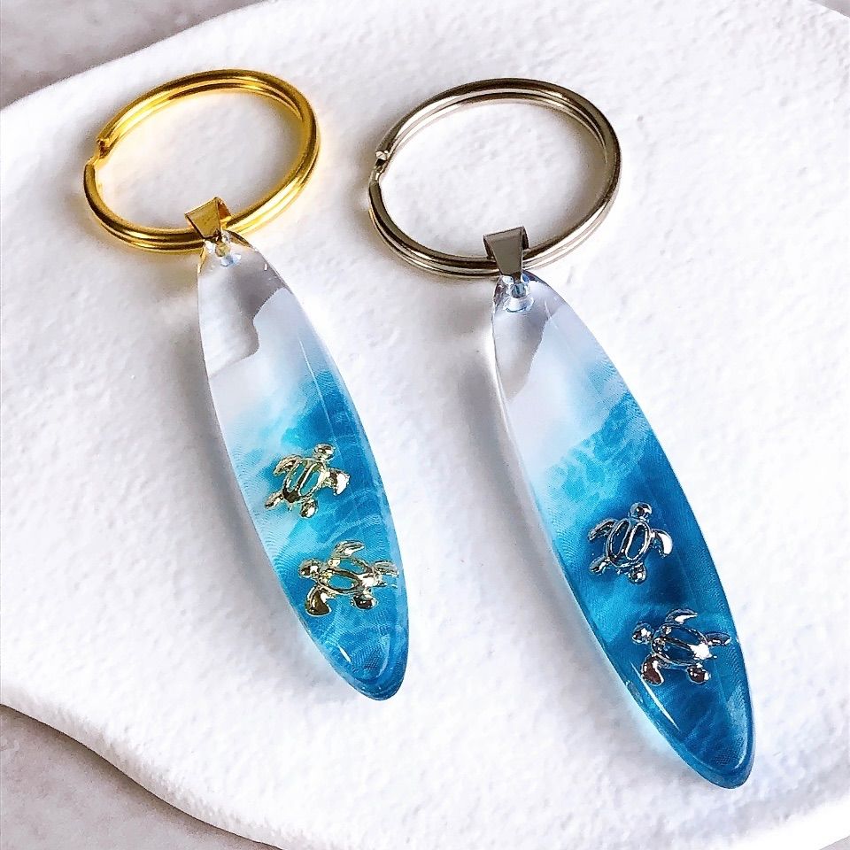 海とホヌ サーフボード型 キーリング キーホルダー ハワイアン 海雑貨