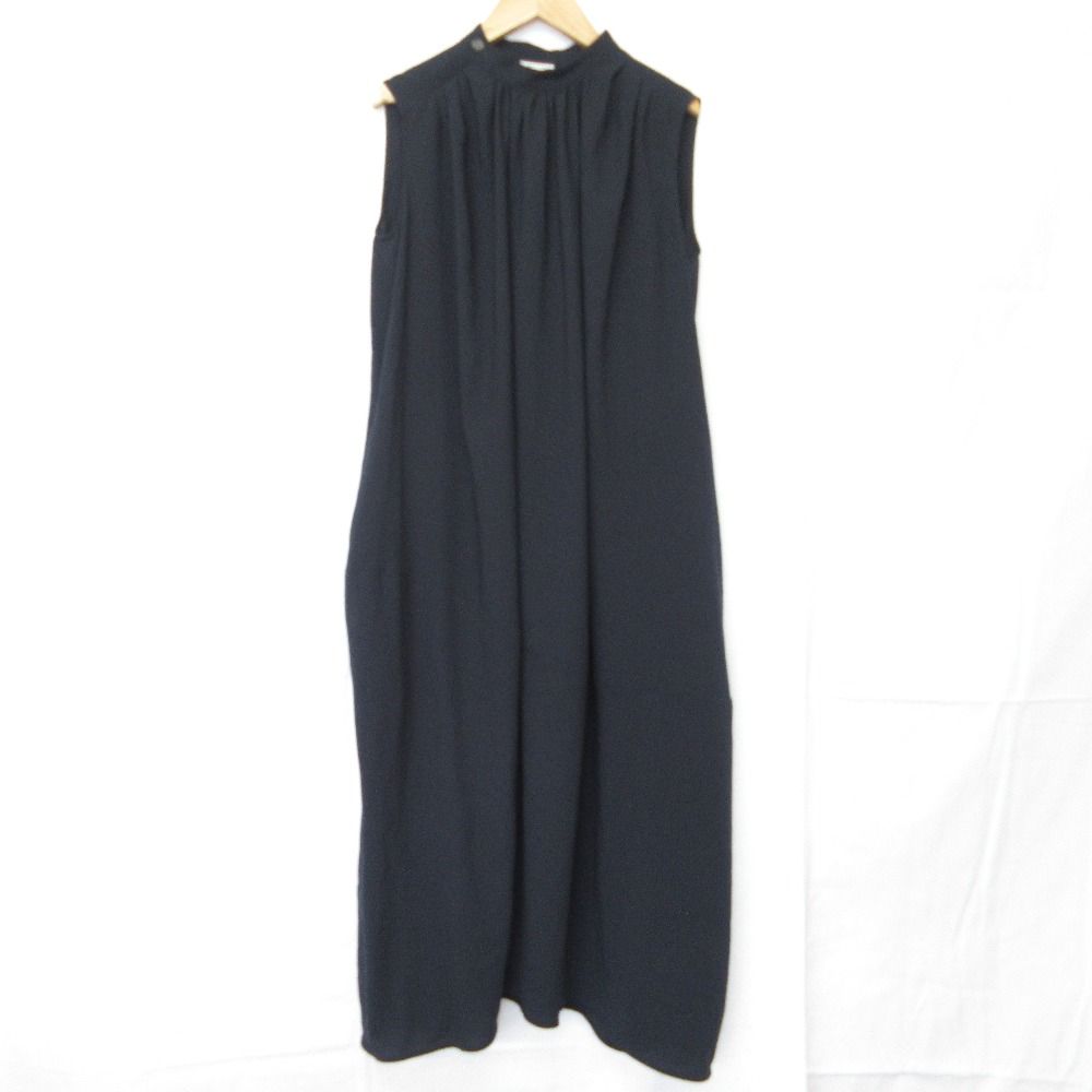 ENFOLD エンフォルド ギャザーネック ロング ノースリーブ コクーンワンピース 300DS333-2950 サイズ36 ネイビー レディース 古着
