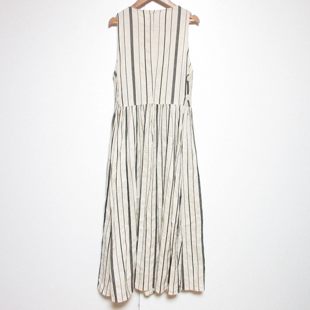 25SS Foemina フォエミナ REMINGTON DRESS ストライプ柄 ノースリーブ ロングワンピース ベージュ ブラック レディース 古着
