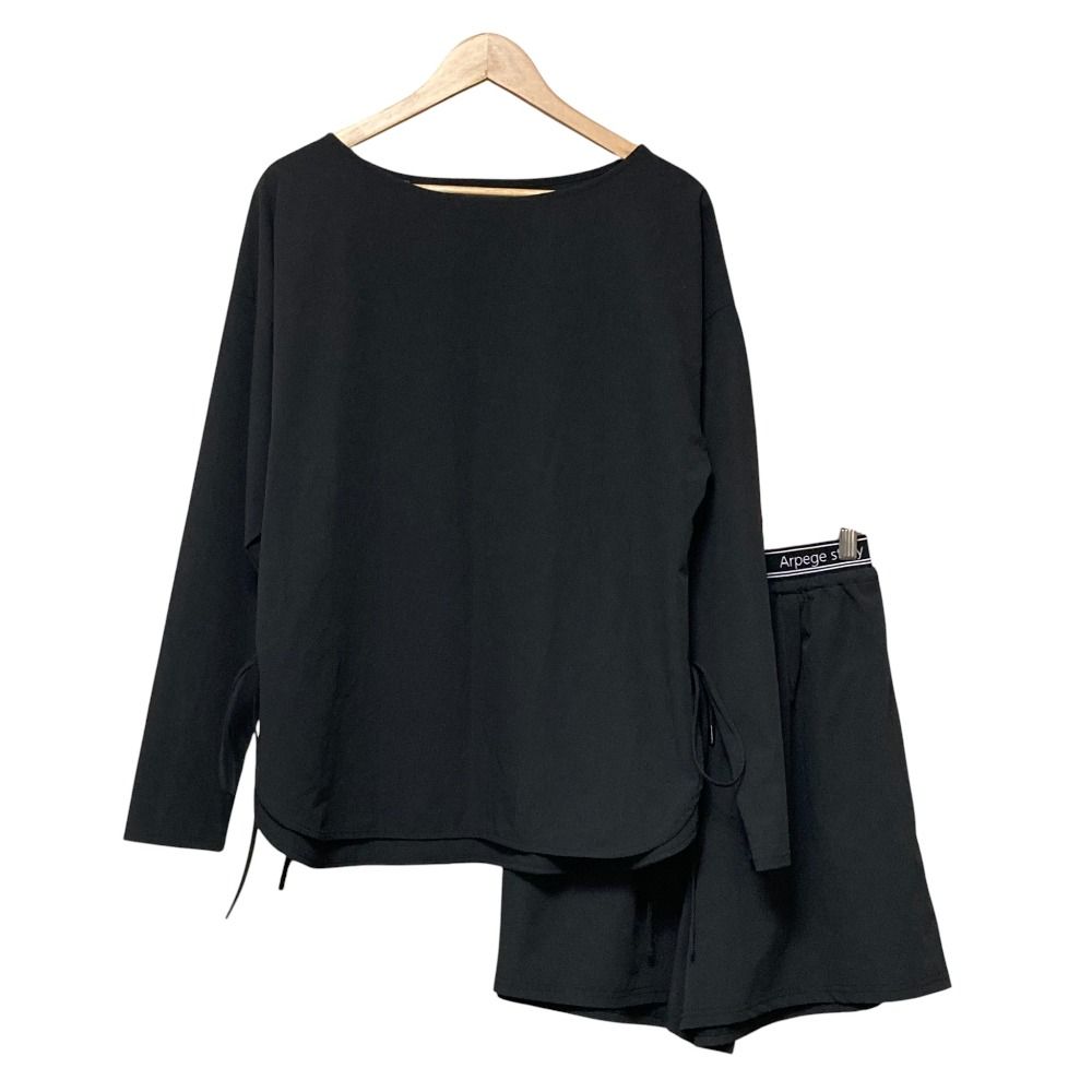 25 SS Arpege story アルページュストーリー サイドリボンラッシュガード ラインロゴサーフパンツ セットアップ 2 ブラック レディース 古着