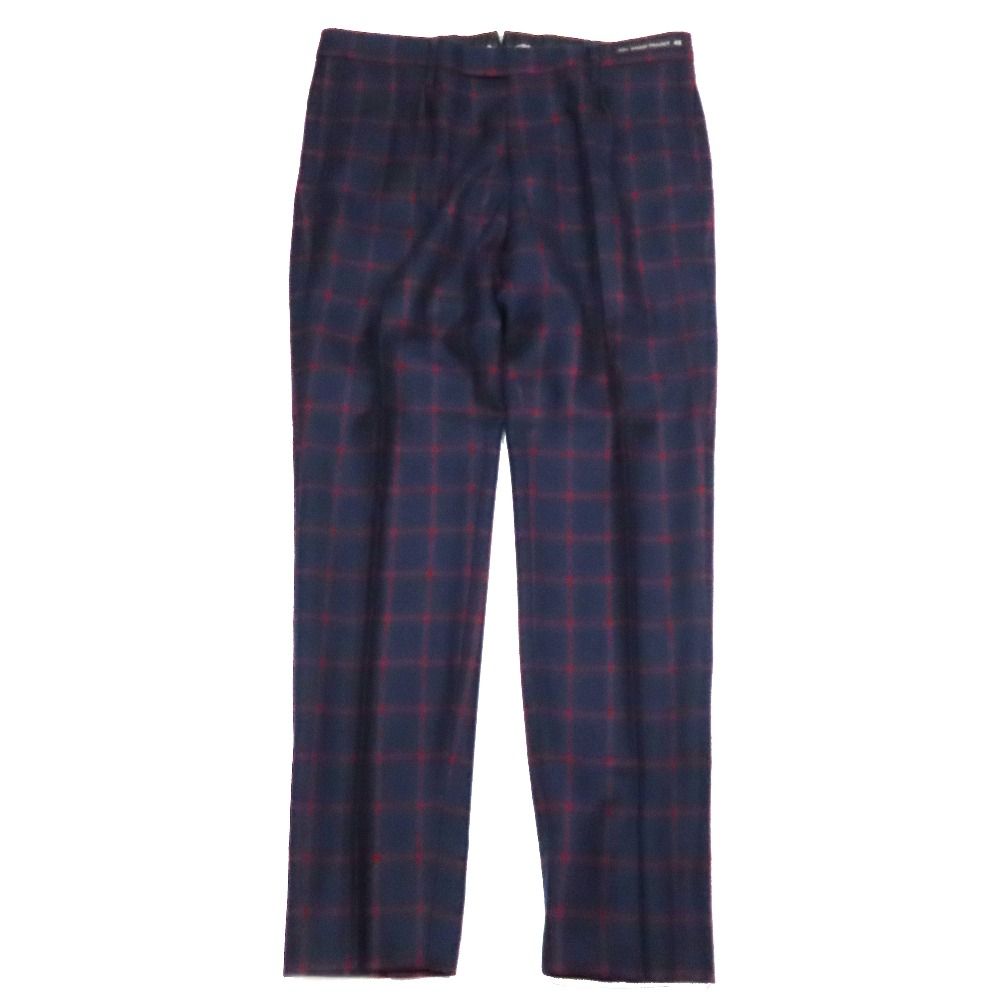 PT 01 ピーティーゼロウーノ SUPER SLIM FIT ウール チェック スラックスパンツ センタープレス 46 ネイビー レッド メンズ 古着