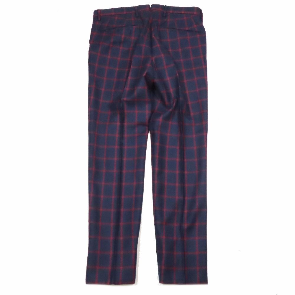 PT 01 ピーティーゼロウーノ SUPER SLIM FIT ウール チェック スラックスパンツ センタープレス 46 ネイビー レッド メンズ 古着