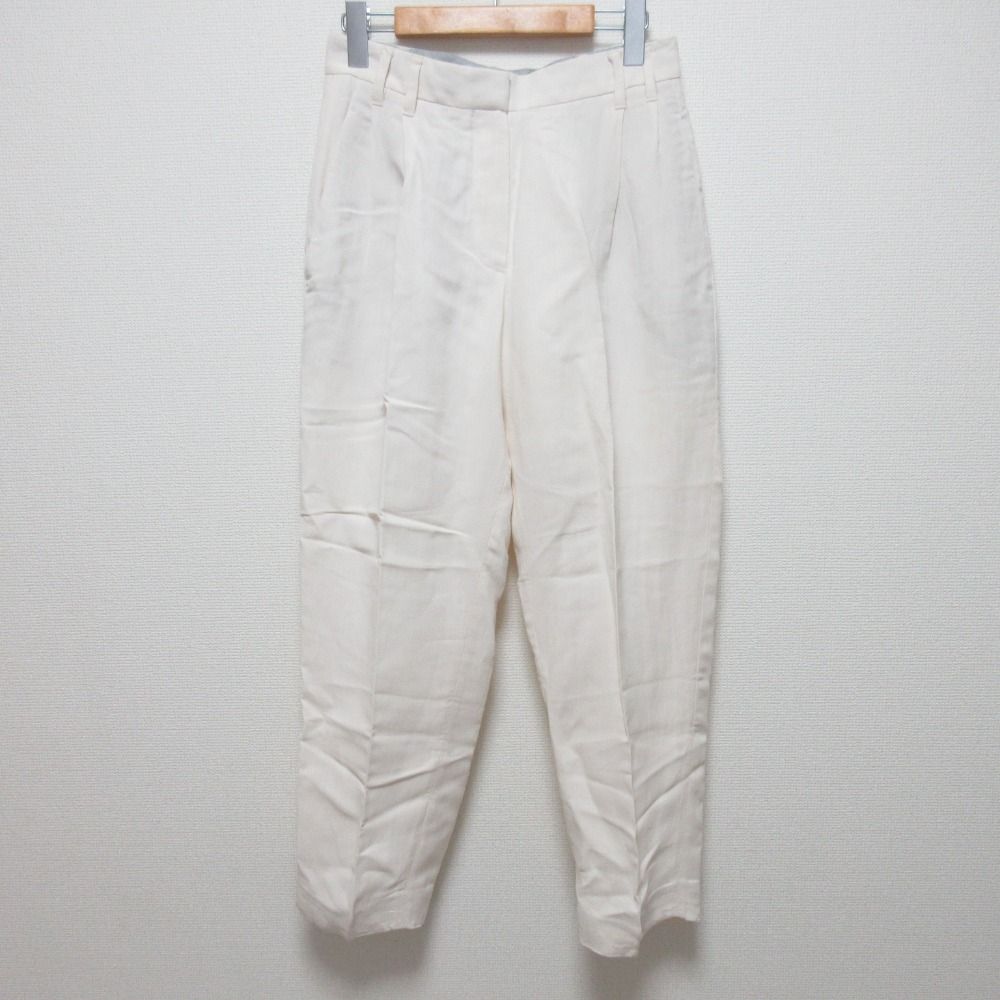 23 SS Brunello Cucinelli ブルネロクチネリ リネンブレンド ツータック テーパードパンツ スラックス I 38 オフホワイト レディース 古着