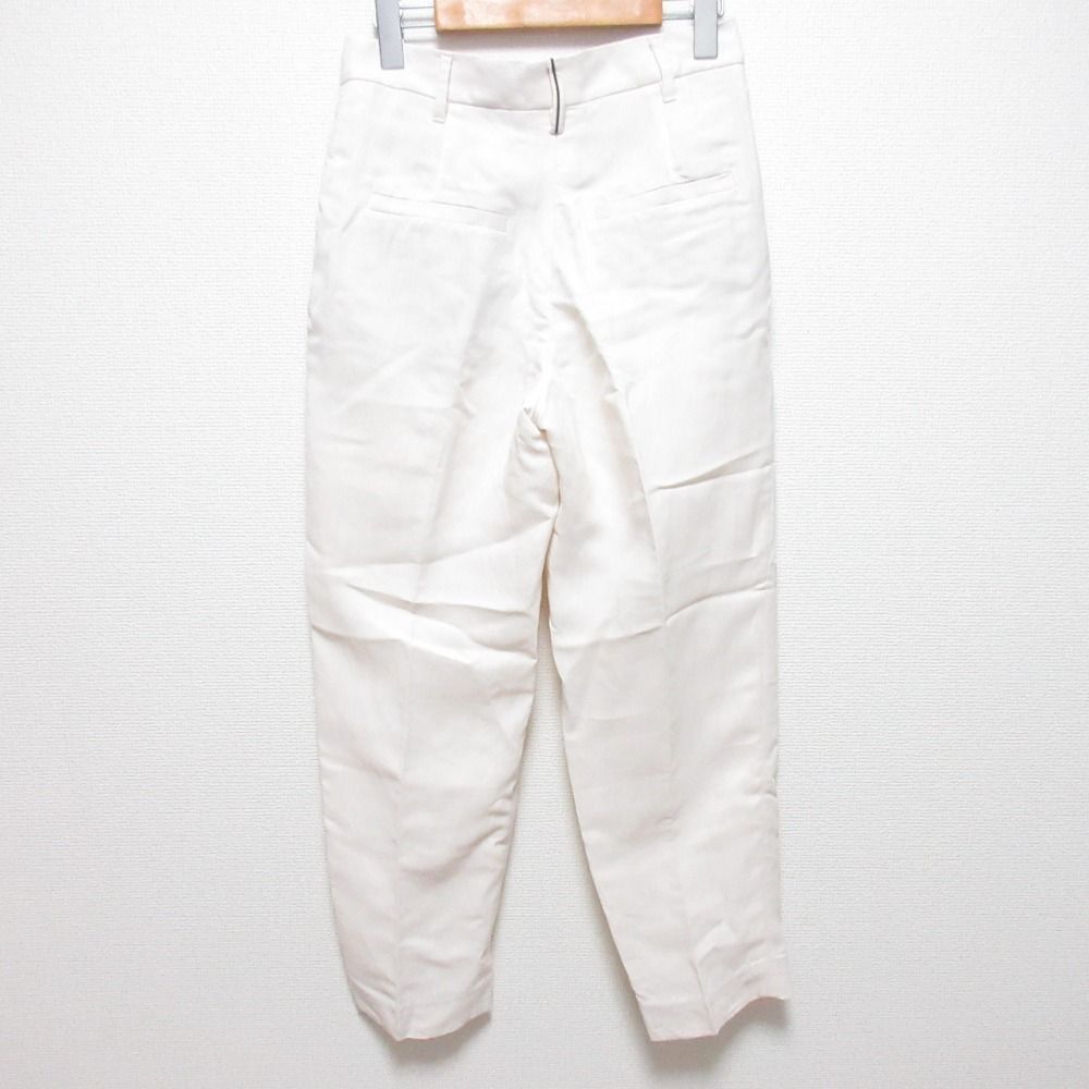 23SS Brunello Cucinelli ブルネロクチネリ リネンブレンド ツータック テーパードパンツ スラックス I38 オフホワイト レディース 古着