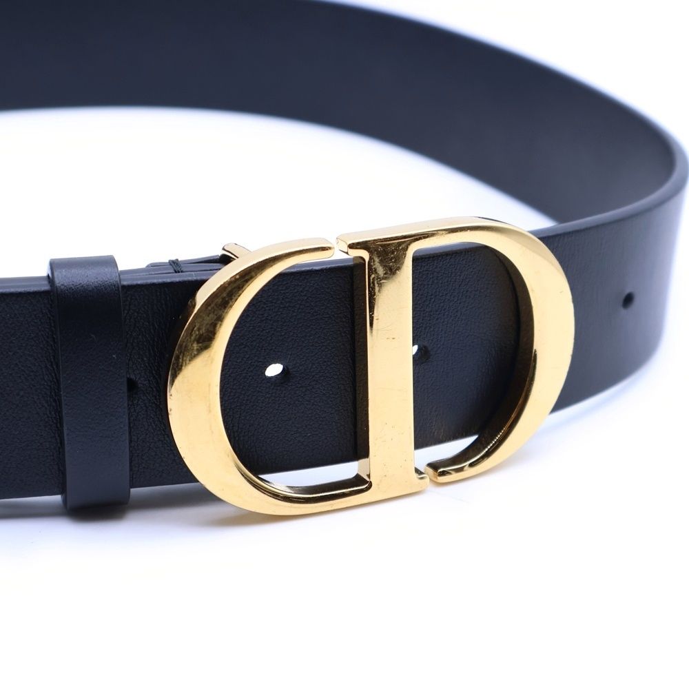 CDロゴ ゴールドバックル DIOR (ディオール) CDロゴ バックル レザー ベルト ブラック/ゴールド