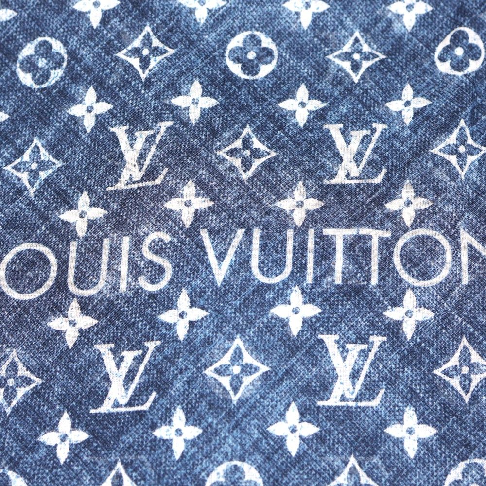 LOUIS VUITTON ルイヴィトン ストール エトール モノグラム デニム 総柄 コットン フリンジ スカーフ インディゴ ブルー FF 0139