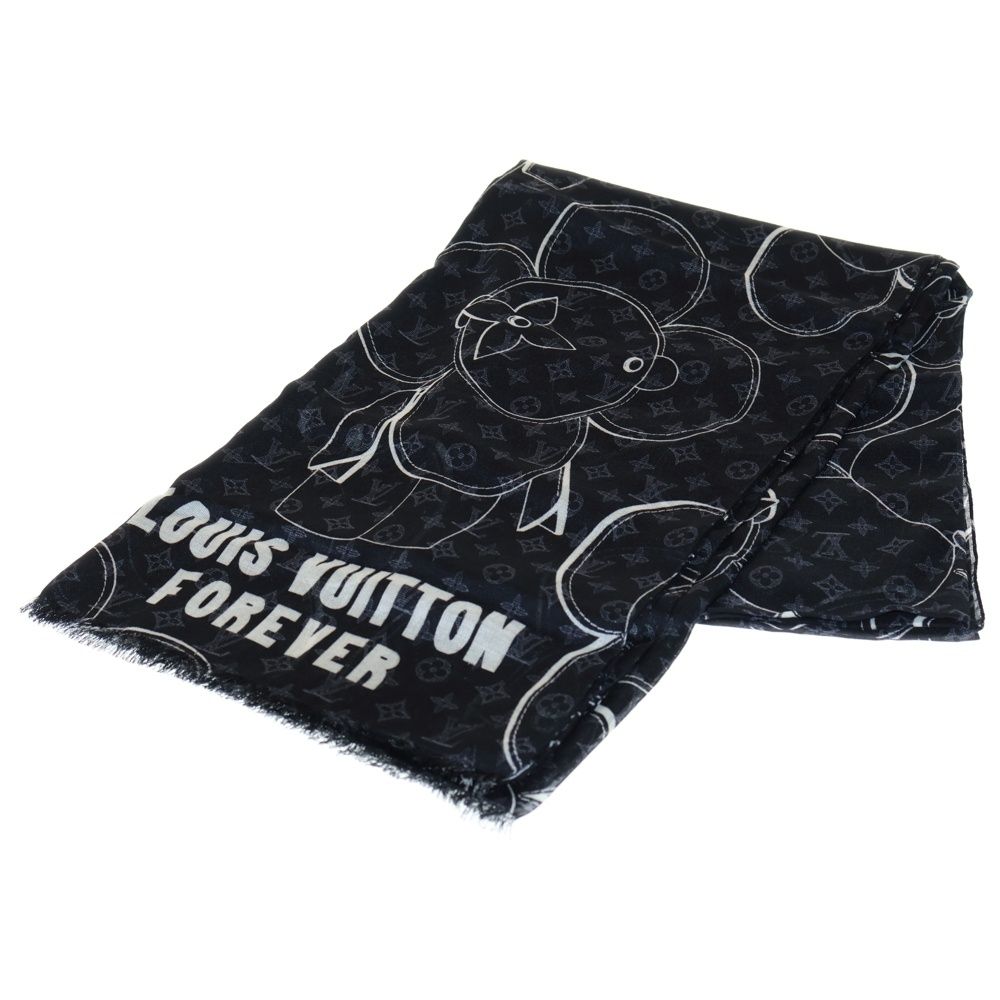 LOUIS VUITTON ルイヴィトン エトール モノグラム ヴィヴィエンヌ 総柄 カシミヤ シルク ストール スカーフ ブラック FF 0138
