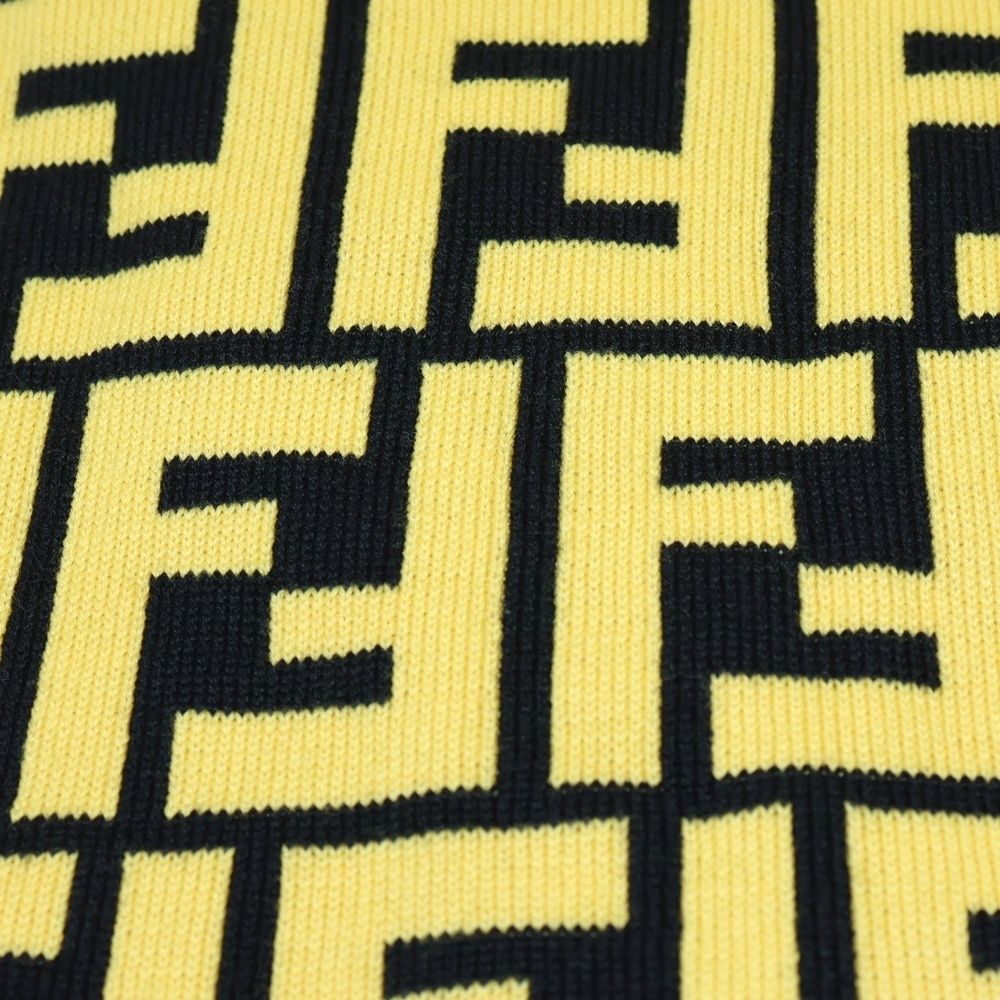 FENDI (フェンディ) ズッカ柄 バイカラー ウールマフラー イエロー