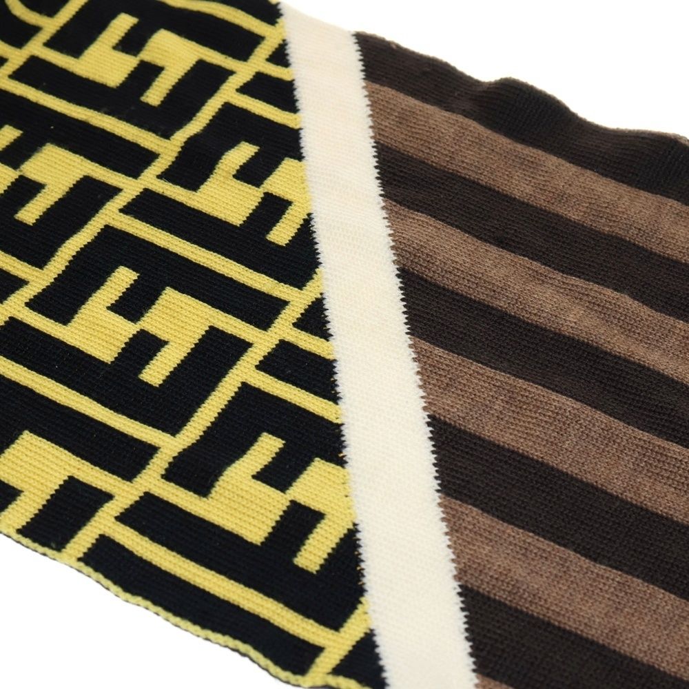 FENDI (フェンディ) ズッカ柄 バイカラー ウールマフラー イエロー
