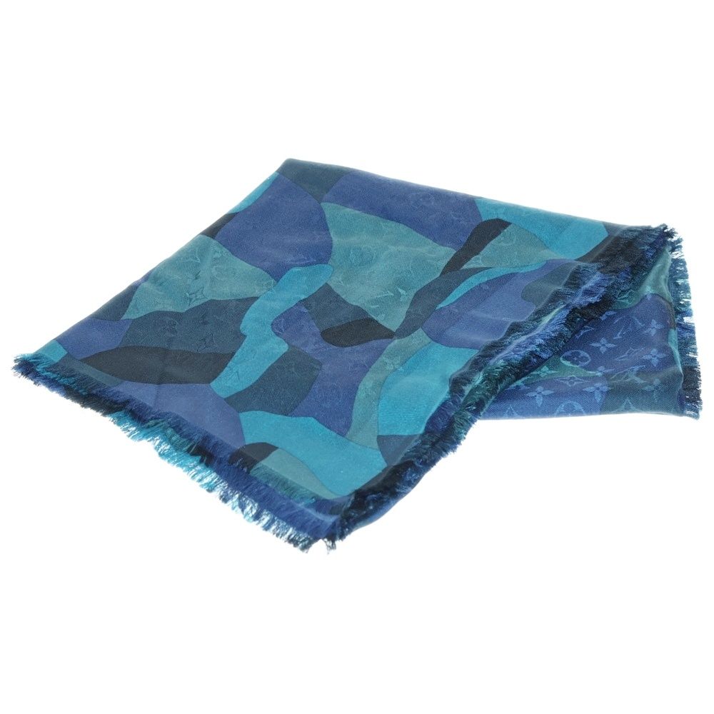 LOUIS VUITTON ルイヴィトン モノグラム ストール スカーフ ブルー ウール×シルク M75398