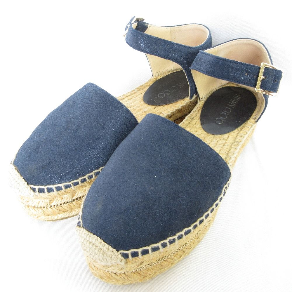 JIMMY CHOO ジミーチュウ DELFINE FLAT 37 エスパドリーユ サンダル 37 24cm ネイビー レディース 古着